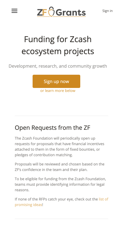 Mobile screenshot of Grant.io