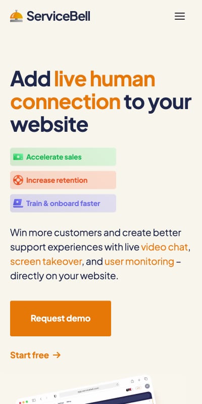 Mobile screenshot of ServiceBell